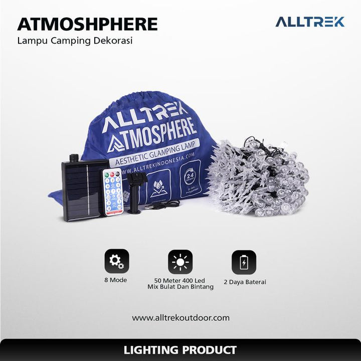 ALLTREK Lampu Atmosphere Dekorasi 50 Meter – Solar + Rechargeable | 8 Mode &amp; Remote