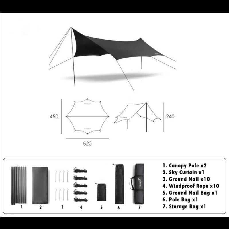 ALLTREK Flysheet Camping VOLARK Black Edition ป้องกันรังสียูวีกลางแจ้งแบบพกพา