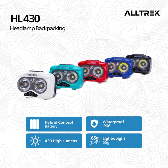 ALLTREK HL430 Lampu Senter Kepala Super Terang Headlamp 430 Lumens Hybrid