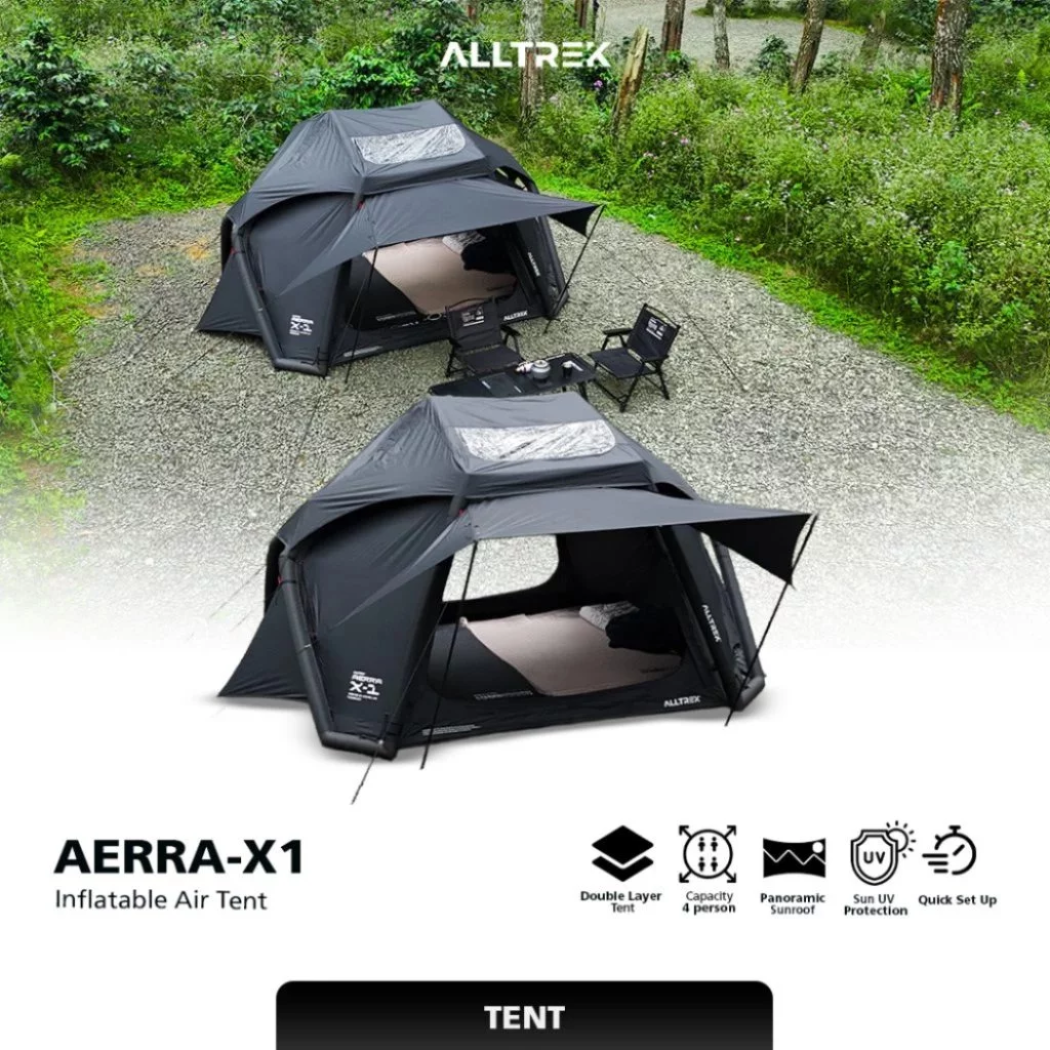 ALLTREK Paket Camping Hemat AERRA-X1 Inflatable Air Tent Bundle + Flysheet ARCTIC Black + FREE Lampu Camping VEGGIE