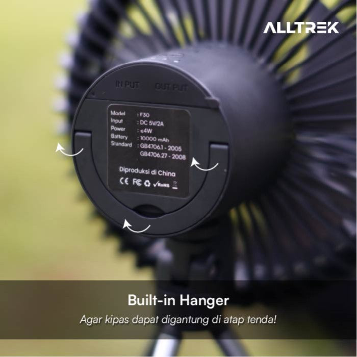 ALLTREK F30 พัดลมตั้งแคมป์แบบชาร์จไฟได้พร้อมหลอดไฟ LED แบบพกพา