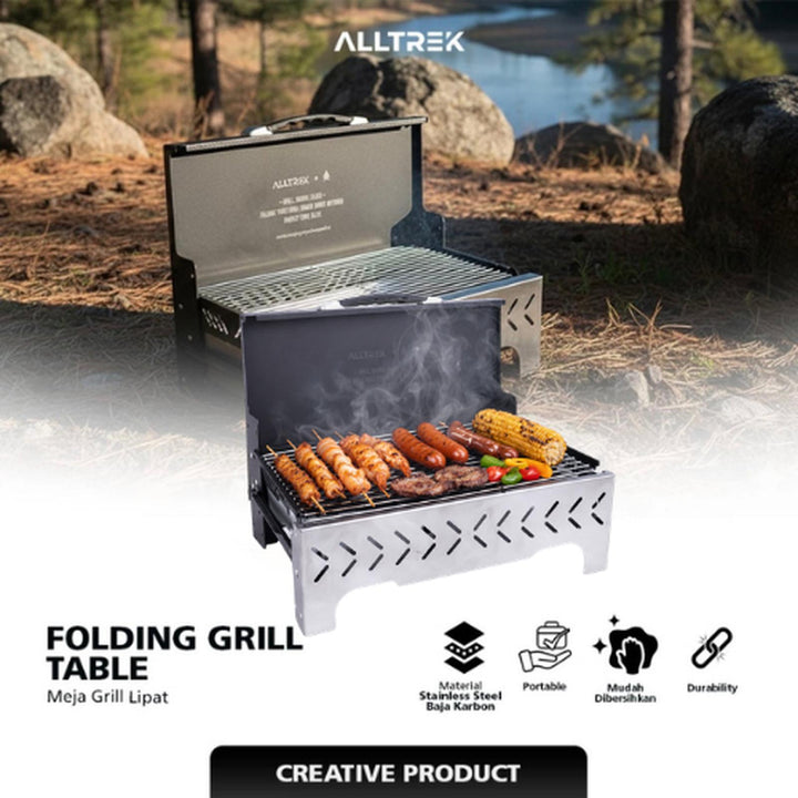 ALLTREK Folding Grill Table BBQ Camping Outdoor Stainless Steel