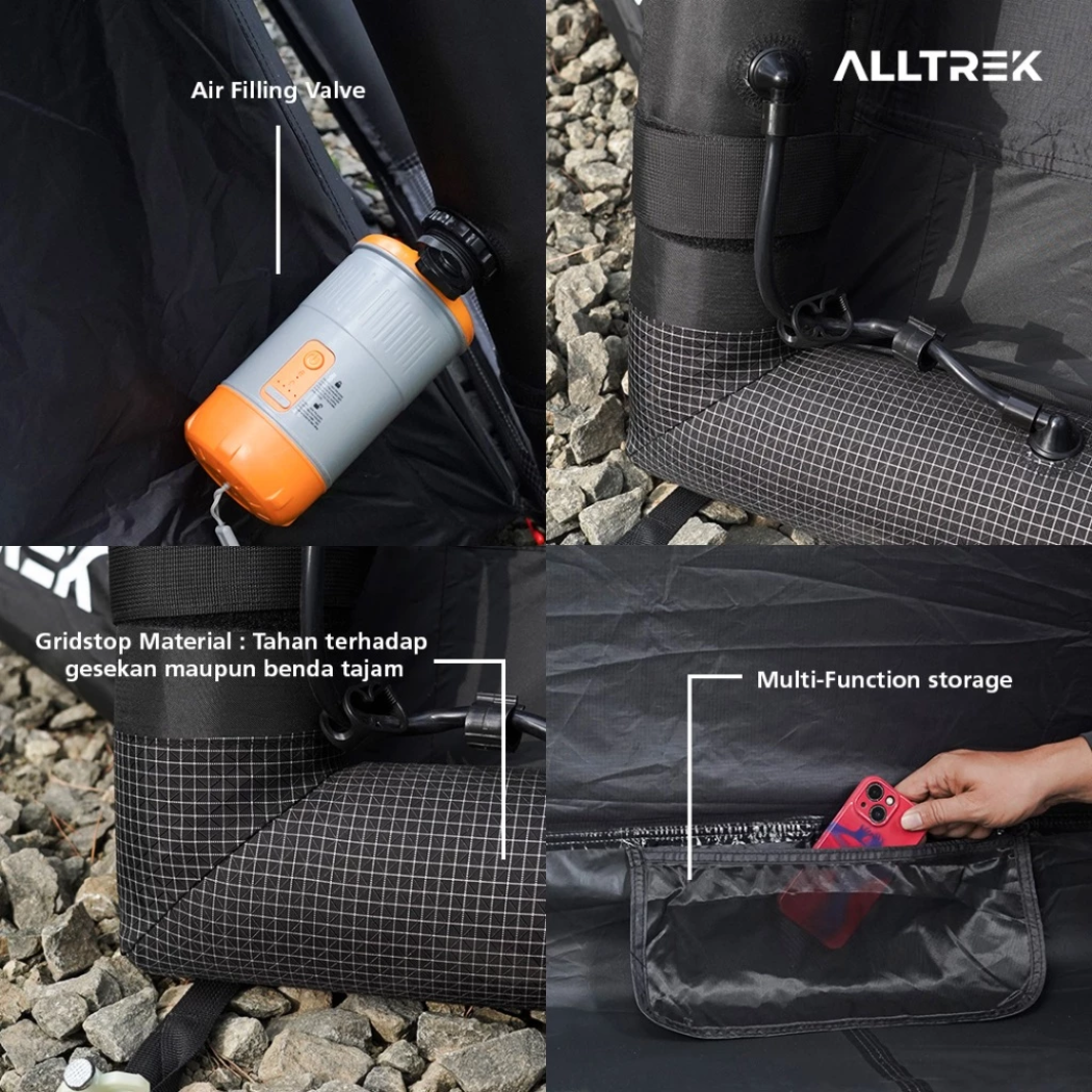 ALLTREK Paket Camping Hemat AERRA-X1 Inflatable Air Tent Bundle + Flysheet ARCTIC Black + FREE Lampu Camping VEGGIE