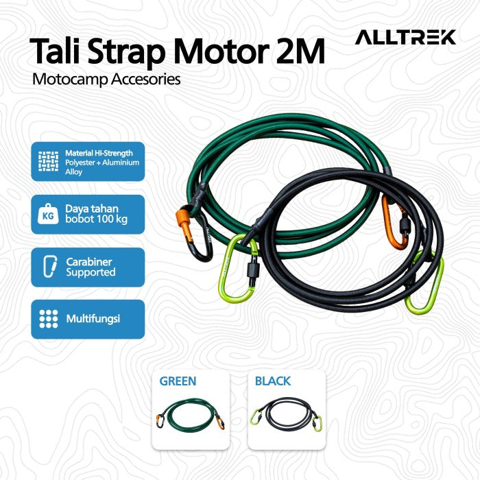 ALLTREK Tali Pengikat Barang Bagasi Motor Carabiner Multifungsi - Army Green