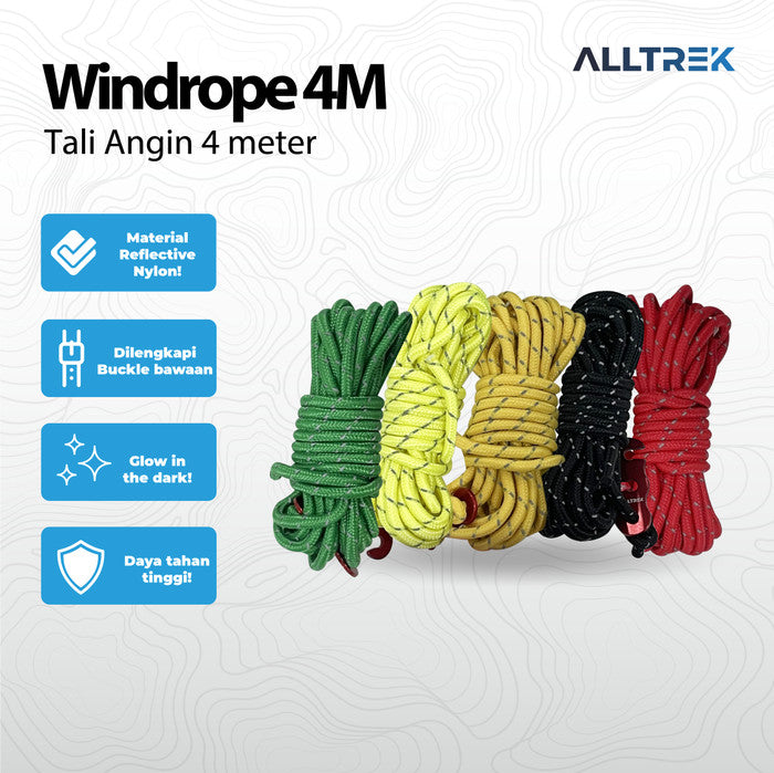 ALLTREK Wind Rope Bold Reflection 4MM Night Light เชือกเต็นท์อเนกประสงค์ - สีแดง