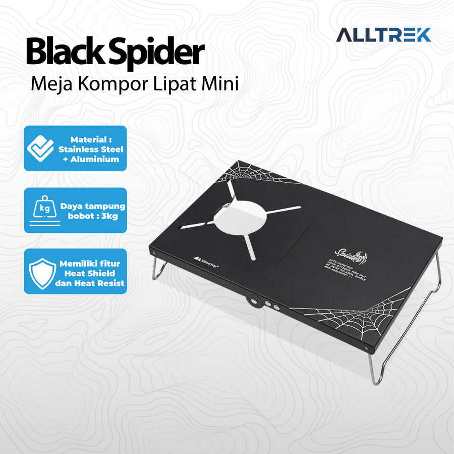 ALLTREK เตาหัวแมงมุมสีดำขนาดเล็กแบบพกพาโต๊ะพับเตา
