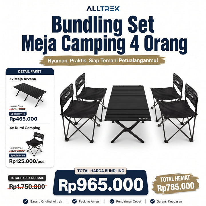 ALLTREK Bundling Set Meja Camping 4 Orang Meja Arvena &amp; Kursi Lipat Lite Chair Portable Outdoor