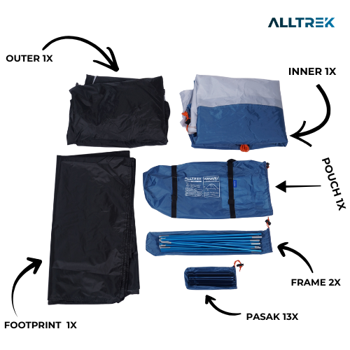 ALLTREK Tenda Hiking Ultralight KENARU 1-2 Person Double Layer UPF 50+ Anti UV Camping Tent Waterproof