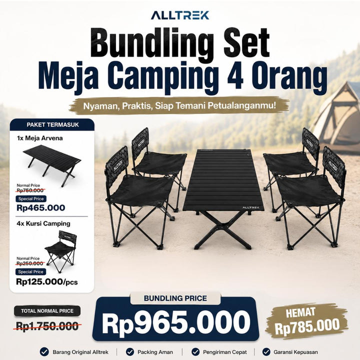 ALLTREK Paket Meja Camping 4 Orang Meja Arvena + 4 Kursi Lipat Camping Outdoor