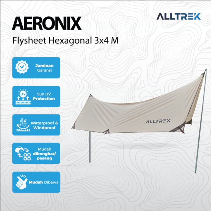 ฟลายชีต ALLTREK แคมป์ปิ้งกลางแจ้งหกเหลี่ยม 3x4 เมตร