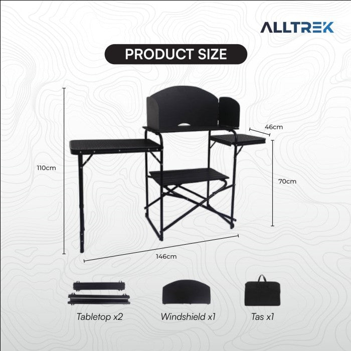 ALLTREK โต๊ะทำอาหารสำหรับตั้งแคมป์ TINERY BLACK Kitchen โต๊ะในครัวแบบพกพา