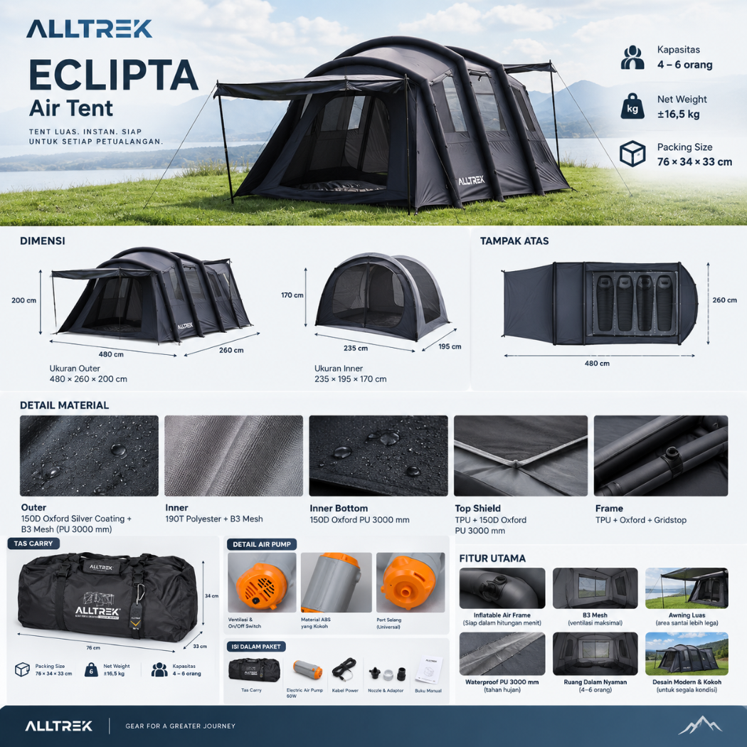 ALLTREK Tenda Camping ECLIPTA AIR BLACK Inflatable Air Tent Tunnel