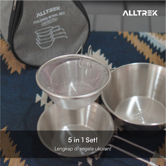 ALLTREK ชามแขวนสเตนเลส 3 ชิ้น ชามพับตาข่าย Outdoor