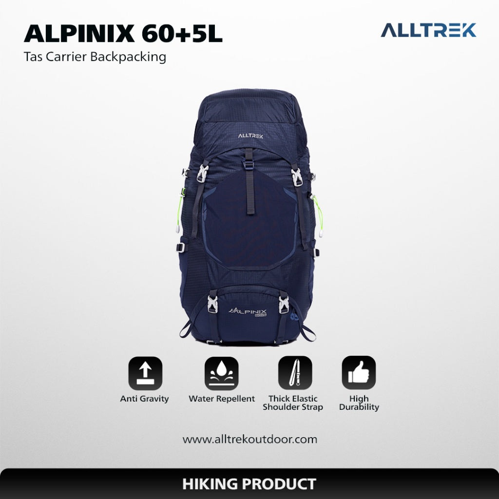 ALLTREK Tas Gunung ALPINIX 60+5L Hiking Carrier Ransel Anti Gravity