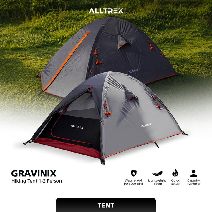 ALLTREK Tenda Hiking GRAVINIX 1-2 Orang Waterproof PU3000 Tenda Gunung Ultralight Aluminium Camping