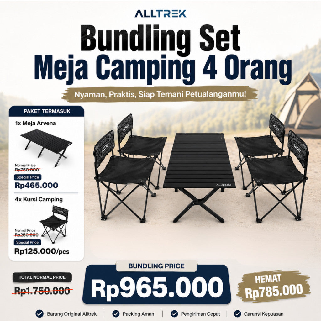 ALLTREK Paket Meja Camping 4 Orang Meja Arvena + 4 Kursi Lipat Camping Outdoor