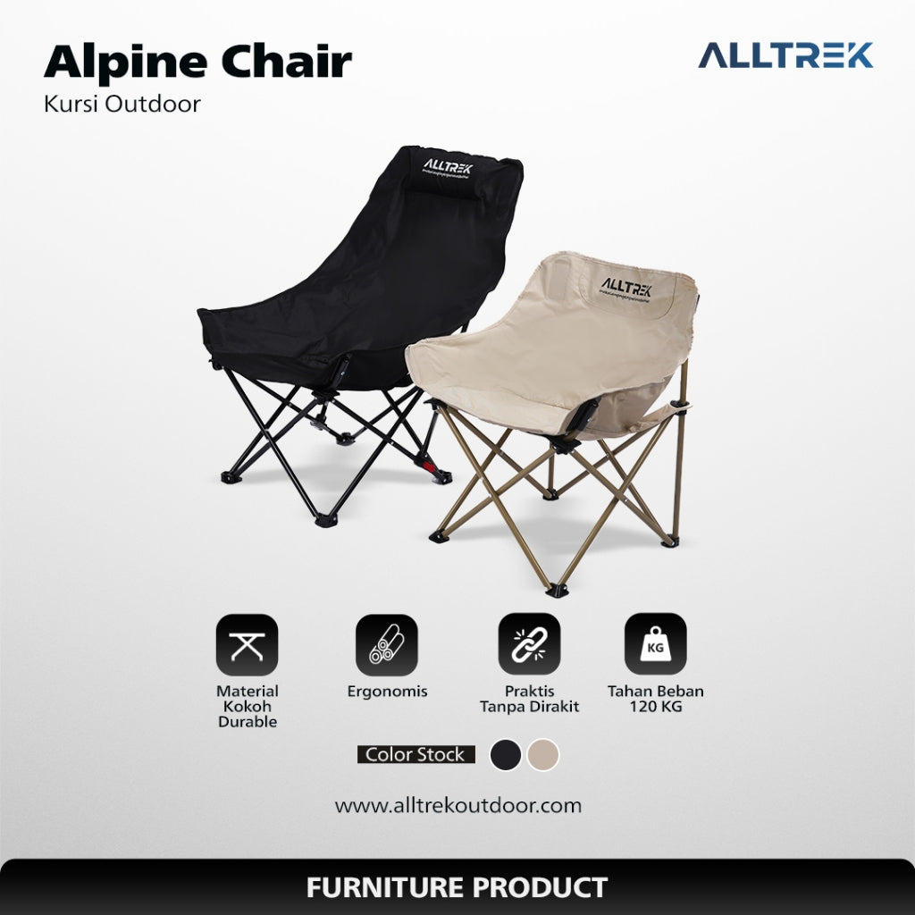 ALLTREK Kursi Lipat Alpine Camping Folding Chair High Back Rest