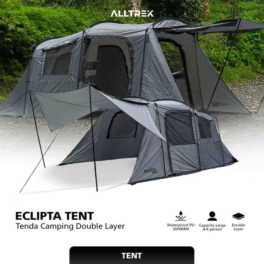 ALLTREK Tenda Camping ECLIPTA GREY Tunnel 4 Person Double Layer Waterproof Tent
