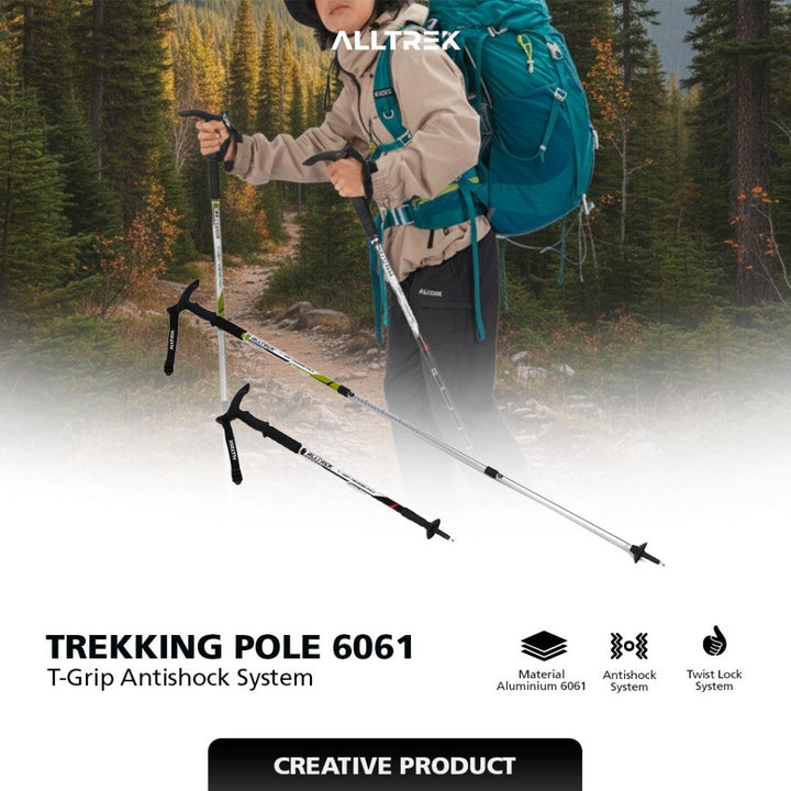 ALLTREK Trekking Pole Antishock 6061 Aluminum T Grip Tongkat Hiking Outdoor Camping