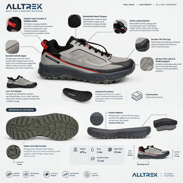 ALLTREK Trekking Casual Shoes ROCKLINE Sepatu Gunung Sepatu Sports Sneakers Hiking Shoes Pria Wanita