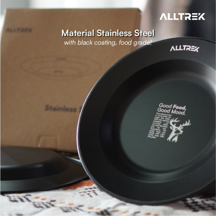 ALLTREK จานสแตนเลสสีดำอเนกประสงค์ 2 ชิ้นจานกลางแจ้ง