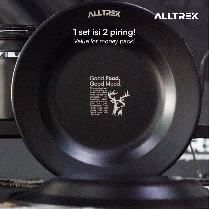 ALLTREK จานสแตนเลสสีดำอเนกประสงค์ 2 ชิ้นจานกลางแจ้ง