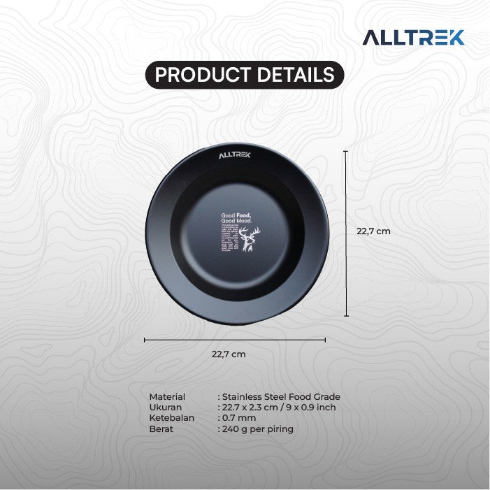 ALLTREK จานสแตนเลสสีดำอเนกประสงค์ 2 ชิ้นจานกลางแจ้ง