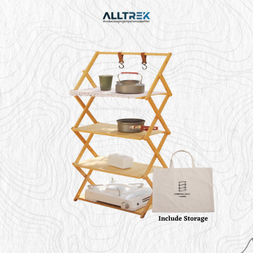ALLTREK แร็คพับ แคมป์ปิ้ง มัลติฟังก์ชั่นแบบพกพาพับแร็คไม้