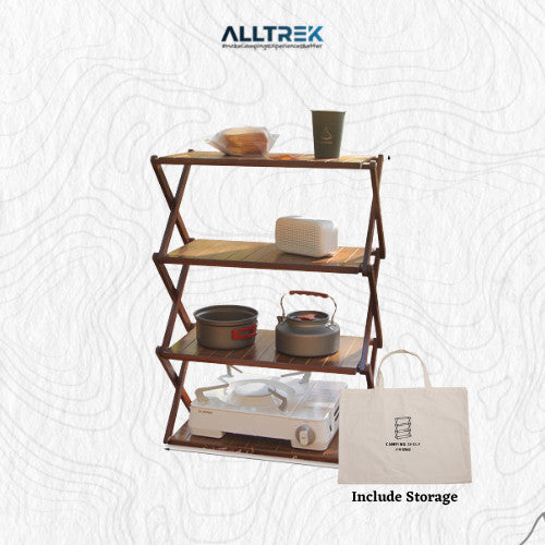 ALLTREK แร็คพับ แคมป์ปิ้ง มัลติฟังก์ชั่นแบบพกพาพับแร็คไม้