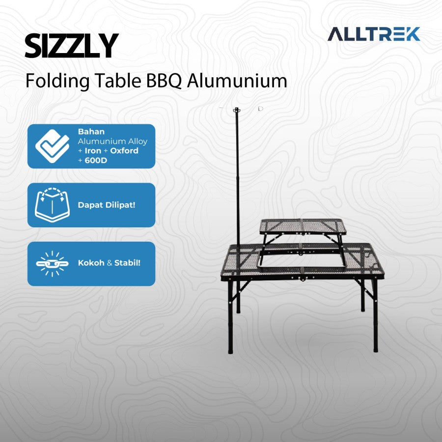 ALLTREK โต๊ะพับบาร์บีคิว SIZZLY แบบพกพากลางแจ้งอลูมิเนียมอัลลอยด์